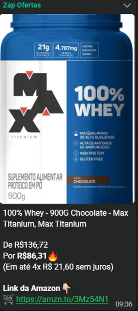 Print de oferta publicada no grupo