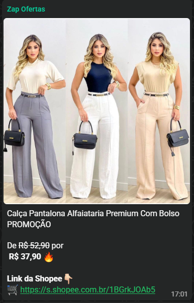 Print de oferta publicada no grupo
