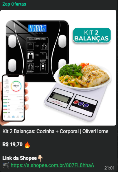 Print de oferta publicada no grupo