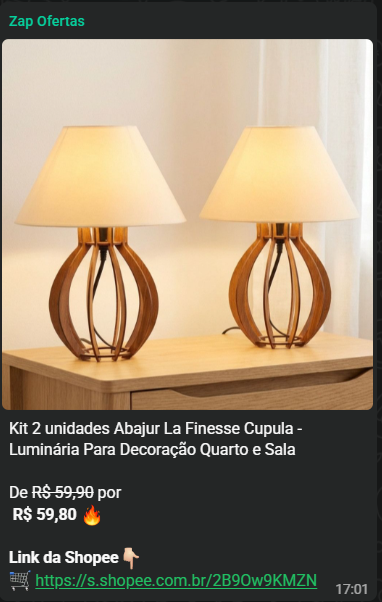 Print de oferta publicada no grupo