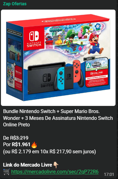 Print de oferta publicada no grupo